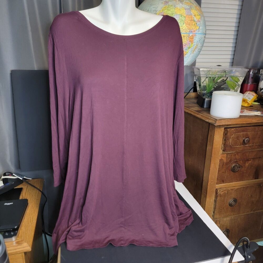 Lane Bryant Women 26-28 3x BURGUNDY Relaxed Long Sleeve Pullover Shirt Top NWT